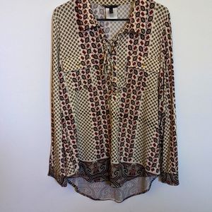 BCBGMAXAZRIA Patterned Long Sleeve Top XL